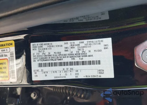 2024 Ford Ranger Lariat z USA, uszkodzony, nr VIN 1FTER4KH1RLE75481